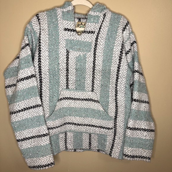 Baja Joe Mexican Hoodie Pastel Mint Blue Small - Picture 1 of 6
